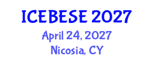 International Conference on Environmental, Biological, Ecological Sciences and Engineering (ICEBESE) April 24, 2027 - Nicosia, Cyprus International Conference on Environmental, Biological, Ecological Sciences and Engineering (ICEBESE) April 24, 2027 - Nicosia, Cyprus