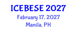 International Conference on Environmental, Biological, Ecological Sciences and Engineering (ICEBESE) February 17, 2027 - Manila, Philippines International Conference on Environmental, Biological, Ecological Sciences and Engineering (ICEBESE) February 17, 2027 - Manila, Philippines