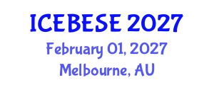 International Conference on Environmental, Biological, Ecological Sciences and Engineering (ICEBESE) February 01, 2027 - Melbourne, Australia International Conference on Environmental, Biological, Ecological Sciences and Engineering (ICEBESE) February 01, 2027 - Melbourne, Australia