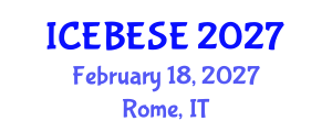 International Conference on Environmental, Biological, Ecological Sciences and Engineering (ICEBESE) February 18, 2027 - Rome, Italy International Conference on Environmental, Biological, Ecological Sciences and Engineering (ICEBESE) February 18, 2027 - Rome, Italy
