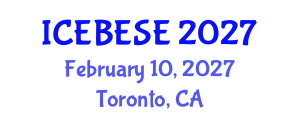 International Conference on Environmental, Biological, Ecological Sciences and Engineering (ICEBESE) February 10, 2027 - Toronto, Canada International Conference on Environmental, Biological, Ecological Sciences and Engineering (ICEBESE) February 10, 2027 - Toronto, Canada