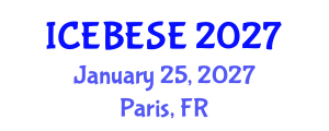 International Conference on Environmental, Biological, Ecological Sciences and Engineering (ICEBESE) January 25, 2027 - Paris, France International Conference on Environmental, Biological, Ecological Sciences and Engineering (ICEBESE) January 25, 2027 - Paris, France