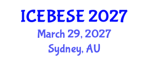 International Conference on Environmental, Biological, Ecological Sciences and Engineering (ICEBESE) March 29, 2027 - Sydney, Australia International Conference on Environmental, Biological, Ecological Sciences and Engineering (ICEBESE) March 29, 2027 - Sydney, Australia