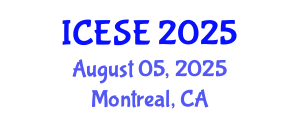 International Conference on Environmental Science and Engineering (ICESE) August 05, 2025 - Montreal, Canada
