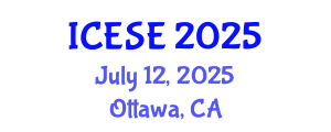 International Conference on Environmental Science and Engineering (ICESE) July 12, 2025 - Ottawa, Canada