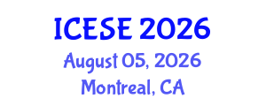 International Conference on Environmental Science and Engineering (ICESE) August 05, 2026 - Montreal, Canada