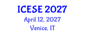 International Conference on Environmental Science and Engineering (ICESE) April 12, 2027 - Venice, Italy International Conference on Environmental Science and Engineering (ICESE) April 12, 2027 - Venice, Italy