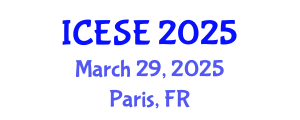 International Conference on Environmental Sciences and Engineering (ICESE) March 29, 2025 - Paris, France