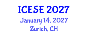 International Conference on Environmental Sciences and Engineering (ICESE) January 14, 2027 - Zurich, Switzerland International Conference on Environmental Sciences and Engineering (ICESE) January 14, 2027 - Zurich, Switzerland