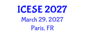 International Conference on Environmental Sciences and Engineering (ICESE) March 29, 2027 - Paris, France International Conference on Environmental Sciences and Engineering (ICESE) March 29, 2027 - Paris, France