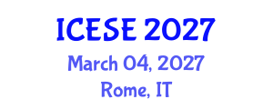 International Conference on Environmental Sciences and Engineering (ICESE) March 04, 2027 - Rome, Italy International Conference on Environmental Sciences and Engineering (ICESE) March 04, 2027 - Rome, Italy