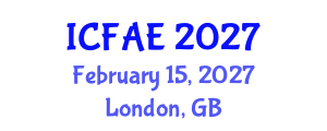 International Conference on Fisheries, Aquaculture and Environment (ICFAE) February 15, 2027 - London, United Kingdom International Conference on Fisheries, Aquaculture and Environment (ICFAE) February 15, 2027 - London, United Kingdom