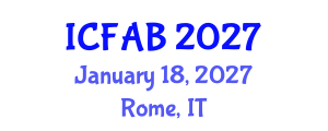 International Conference on Food and Agricultural Biotechnology (ICFAB) January 18, 2027 - Rome, Italy International Conference on Food and Agricultural Biotechnology (ICFAB) January 18, 2027 - Rome, Italy