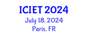 International Conference on Industrial Engineering and Technology (ICIET) July 18, 2024 - Paris, France