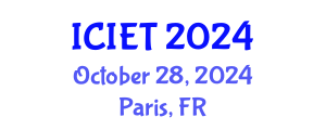 International Conference on Industrial Engineering and Technology (ICIET) October 28, 2024 - Paris, France
