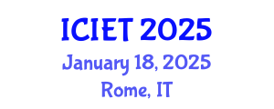 International Conference on Industrial Engineering and Technology (ICIET) January 18, 2025 - Rome, Italy