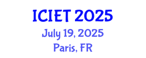 International Conference on Industrial Engineering and Technology (ICIET) July 19, 2025 - Paris, France