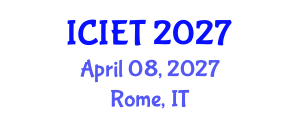 International Conference on Industrial Engineering and Technology (ICIET) April 08, 2027 - Rome, Italy International Conference on Industrial Engineering and Technology (ICIET) April 08, 2027 - Rome, Italy
