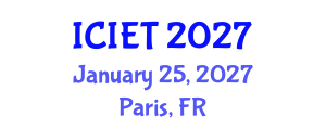 International Conference on Innovation and Educational Transformation (ICIET) January 25, 2027 - Paris, France International Conference on Innovation and Educational Transformation (ICIET) January 25, 2027 - Paris, France