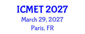 International Conference on Manufacturing Engineering and Technology (ICMET) March 29, 2027 - Paris, France International Conference on Manufacturing Engineering and Technology (ICMET) March 29, 2027 - Paris, France