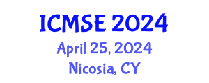 International Conference on Materials Science and Engineering (ICMSE) April 25, 2024 - Nicosia, Cyprus