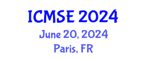 International Conference on Materials Science and Engineering (ICMSE) June 20, 2024 - Paris, France