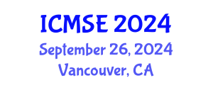 International Conference on Materials Science and Engineering (ICMSE) September 26, 2024 - Vancouver, Canada