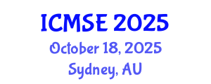 International Conference on Materials Science and Engineering (ICMSE) October 18, 2025 - Sydney, Australia