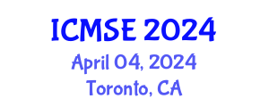 International Conference on Mechanical and Systems Engineering (ICMSE) April 04, 2024 - Toronto, Canada