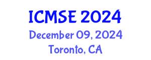 International Conference on Mechanical and Systems Engineering (ICMSE) December 09, 2024 - Toronto, Canada