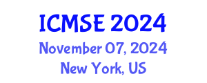 International Conference on Mechanical and Systems Engineering (ICMSE) November 07, 2024 - New York, United States