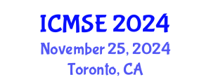International Conference on Mechanical and Systems Engineering (ICMSE) November 25, 2024 - Toronto, Canada