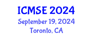 International Conference on Mechanical and Systems Engineering (ICMSE) September 19, 2024 - Toronto, Canada