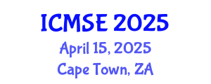 International Conference on Mechanical and Systems Engineering (ICMSE) April 15, 2025 - Cape Town, South Africa