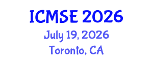 International Conference on Mechanical and Systems Engineering (ICMSE) July 19, 2026 - Toronto, Canada International Conference on Mechanical and Systems Engineering (ICMSE) July 19, 2026 - Toronto, Canada