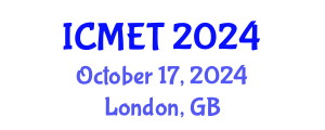 International Conference on Mechanical Engineering and Technology (ICMET) October 17, 2024 - London, United Kingdom