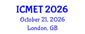 International Conference on Mechanical Engineering and Technology (ICMET) October 21, 2026 - London, United Kingdom