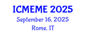 International Conference on Mechatronics, Electrical and Mechanical Engineering (ICMEME) September 16, 2025 - Rome, Italy