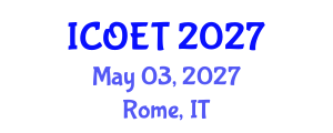 International Conference on Offshore Engineering and Technology (ICOET) May 03, 2027 - Rome, Italy International Conference on Offshore Engineering and Technology (ICOET) May 03, 2027 - Rome, Italy