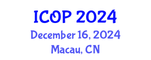 International Conference on Optics and Photonics (ICOP) December 16, 2024 - Macau, China