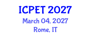 International Conference on Power Engineering and Technology (ICPET) March 04, 2027 - Rome, Italy International Conference on Power Engineering and Technology (ICPET) March 04, 2027 - Rome, Italy