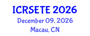 International Conference on Remote Sensing, Environment and Transportation Engineering (ICRSETE) December 09, 2026 - Macau, China International Conference on Remote Sensing, Environment and Transportation Engineering (ICRSETE) December 09, 2026 - Macau, China
