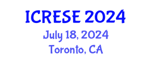International Conference on Renewable Energy and Sustainable Environment (ICRESE) July 18, 2024 - Toronto, Canada