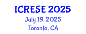International Conference on Renewable Energy and Sustainable Environment (ICRESE) July 19, 2025 - Toronto, Canada
