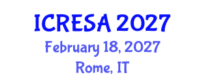 International Conference on Renewable Energy Systems and Applications (ICRESA) February 18, 2027 - Rome, Italy International Conference on Renewable Energy Systems and Applications (ICRESA) February 18, 2027 - Rome, Italy