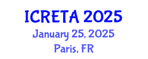 International Conference on Renewable Energy Technology and Applications (ICRETA) January 25, 2025 - Paris, France