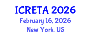 International Conference on Renewable Energy Technology and Applications (ICRETA) February 16, 2026 - New York, United States International Conference on Renewable Energy Technology and Applications (ICRETA) February 16, 2026 - New York, United States