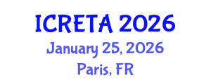 International Conference on Renewable Energy Technology and Applications (ICRETA) January 25, 2026 - Paris, France