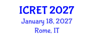 International Conference on Renewable Energy Technology (ICRET) January 18, 2027 - Rome, Italy International Conference on Renewable Energy Technology (ICRET) January 18, 2027 - Rome, Italy