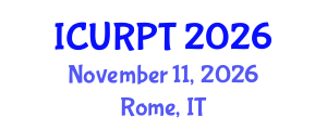 International Conference on Urban, Regional Planning and Transportation (ICURPT) November 11, 2026 - Rome, Italy International Conference on Urban, Regional Planning and Transportation (ICURPT) November 11, 2026 - Rome, Italy